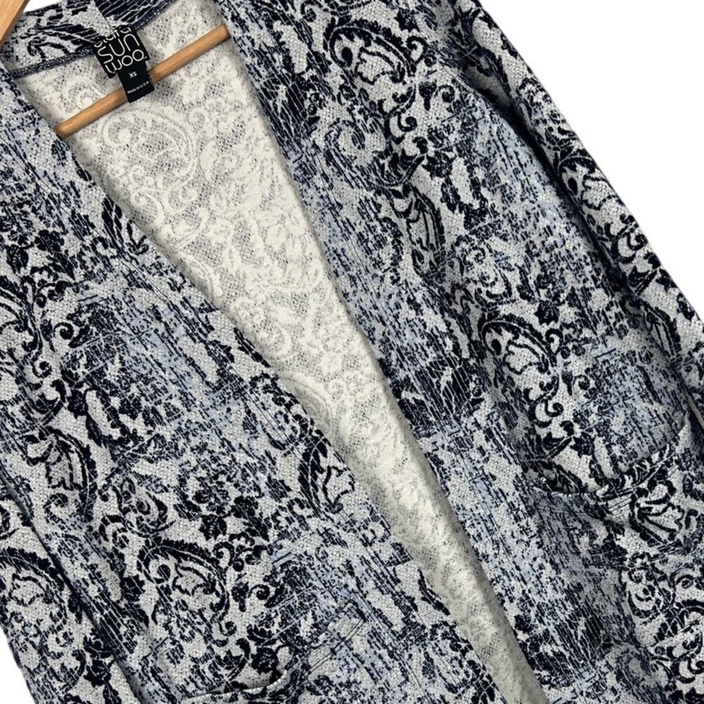 CLARA SUN WOO Women's‎ XS Ornate Paisley Damask Knit Open Patch Pocket Cardigan